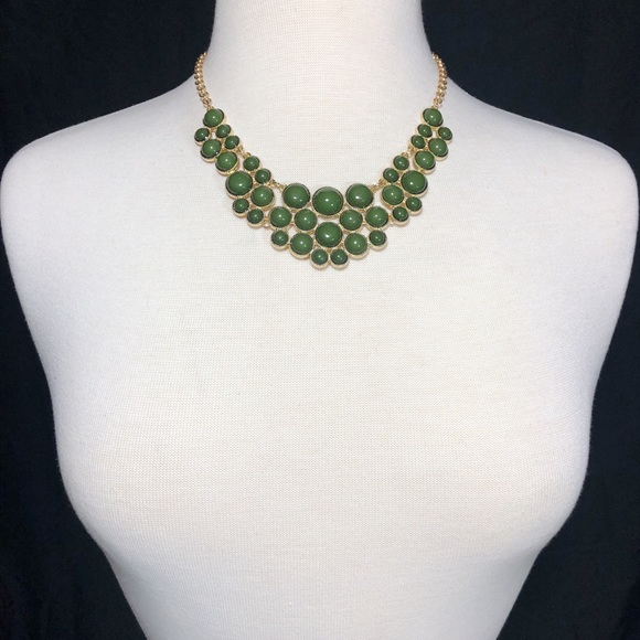 Olive Green Dot Bib Chunky Statement Necklace Earrings Set - Picture 2 of 3